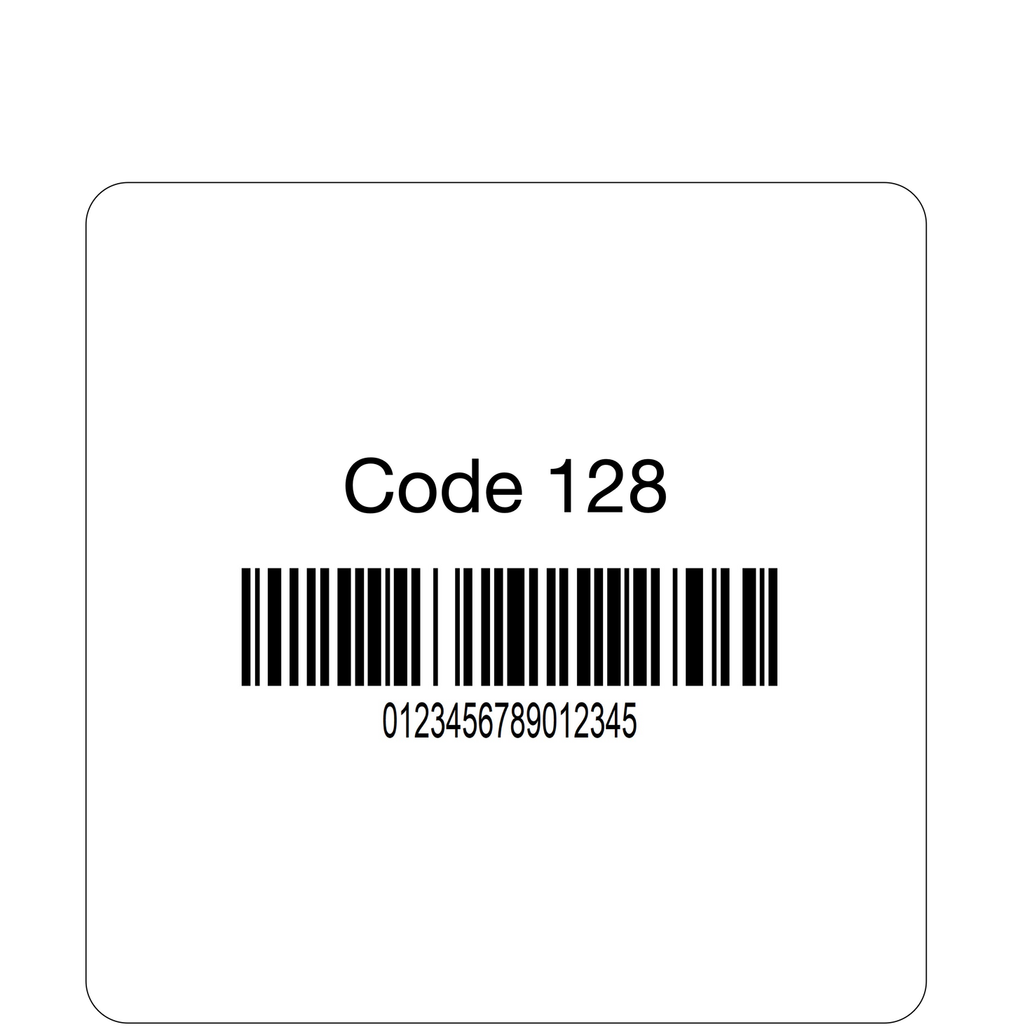 Barcode label with Code 128 encoding on a white background
