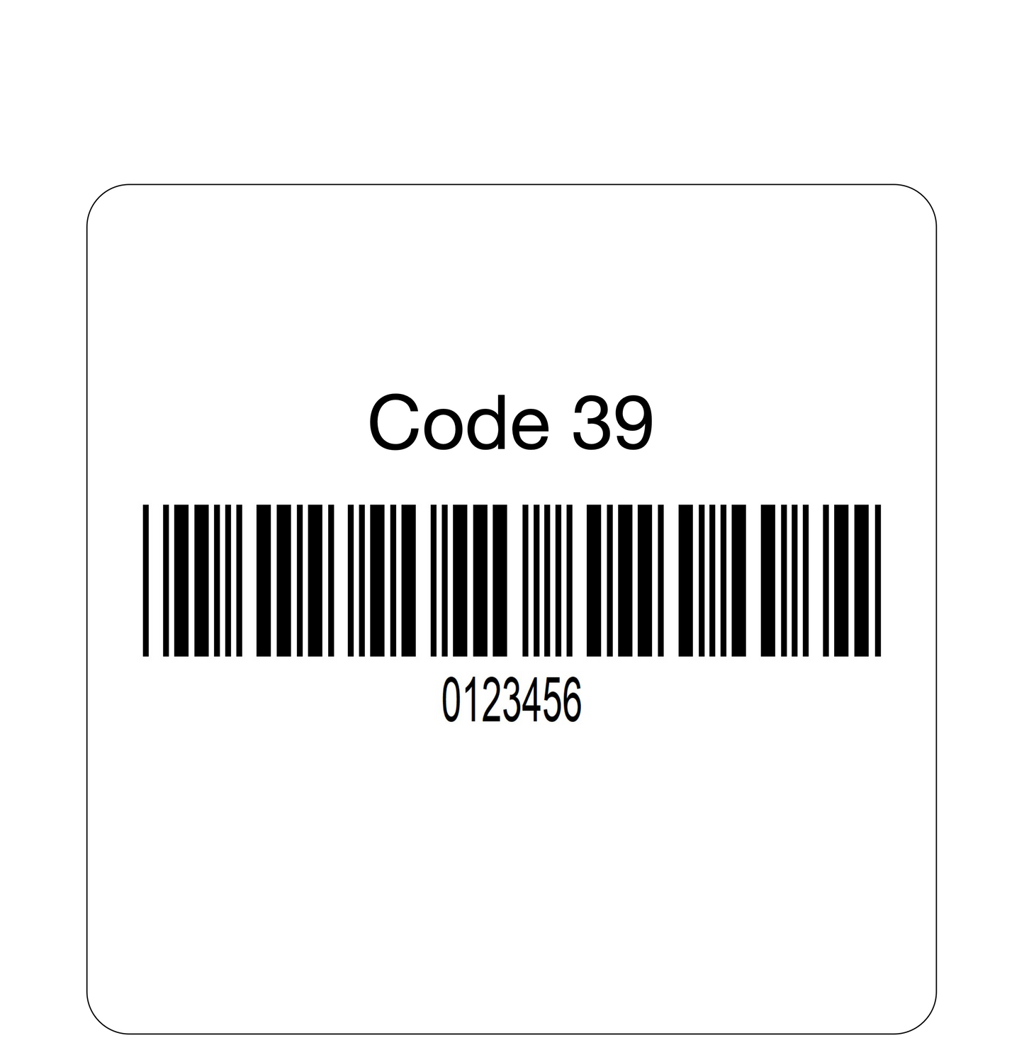 Barcode label with Code 39 encoding on a white background