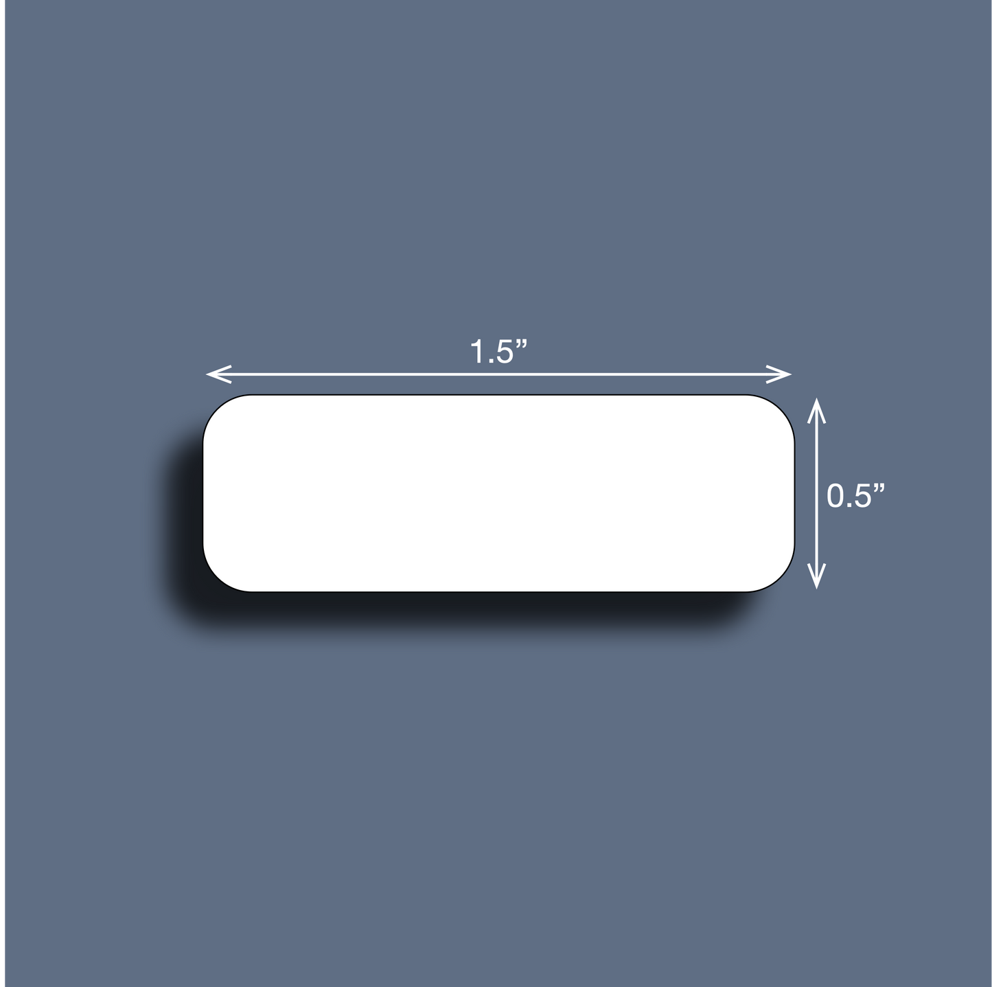 White rectangular label with measurements of 1.5" x 0.5"