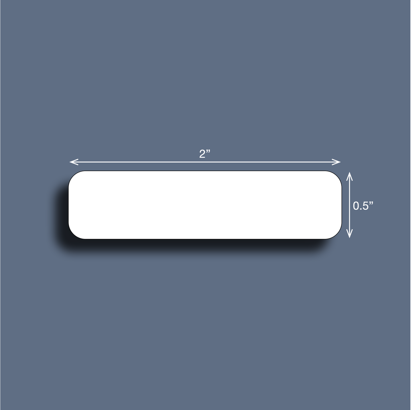 White rectangular label with measurements of 2" x 0.5"