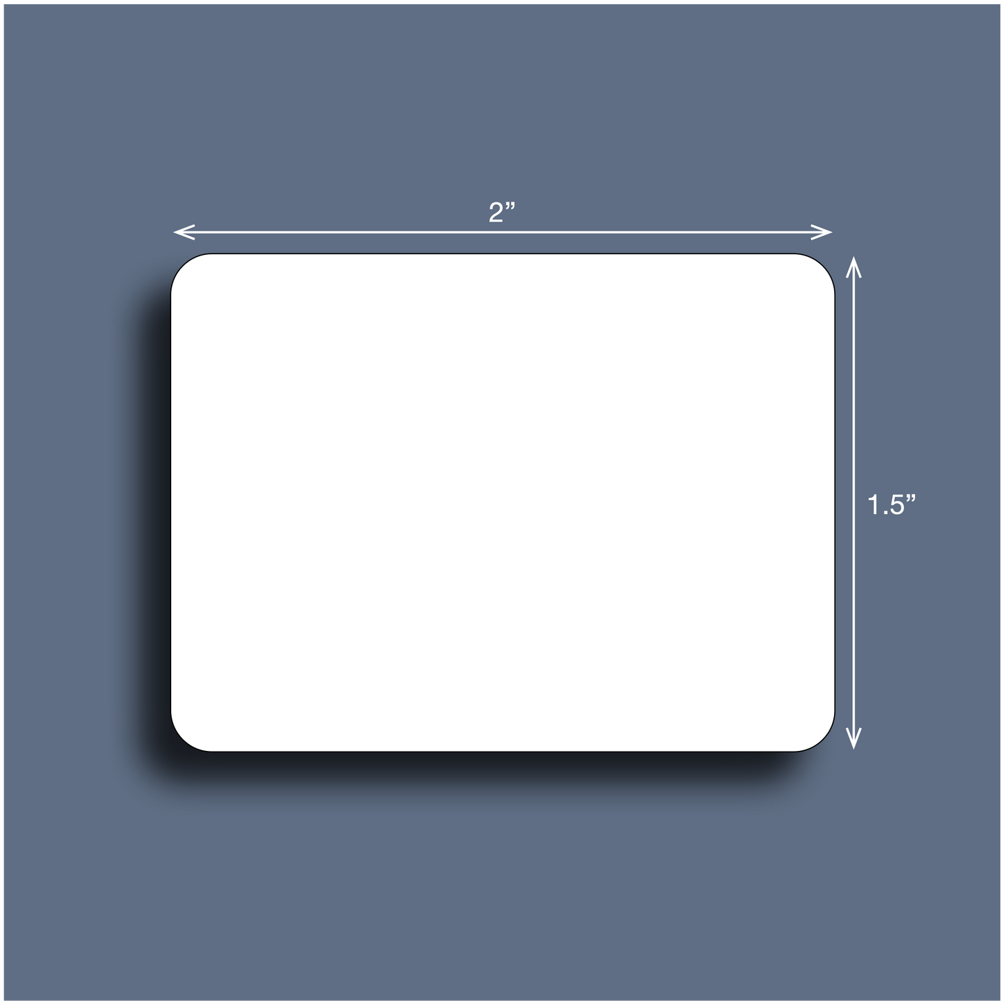White rectangular label with measurements of 2" x 1.5"