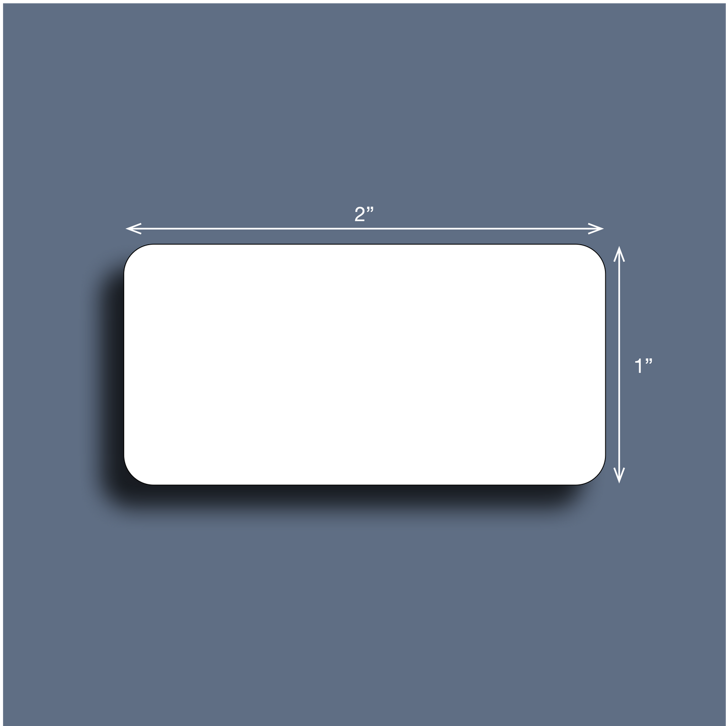 White rectangular label with measurements of 2" x 1"