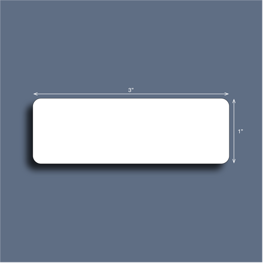 White rectangular label with measurements of 3" x 1"