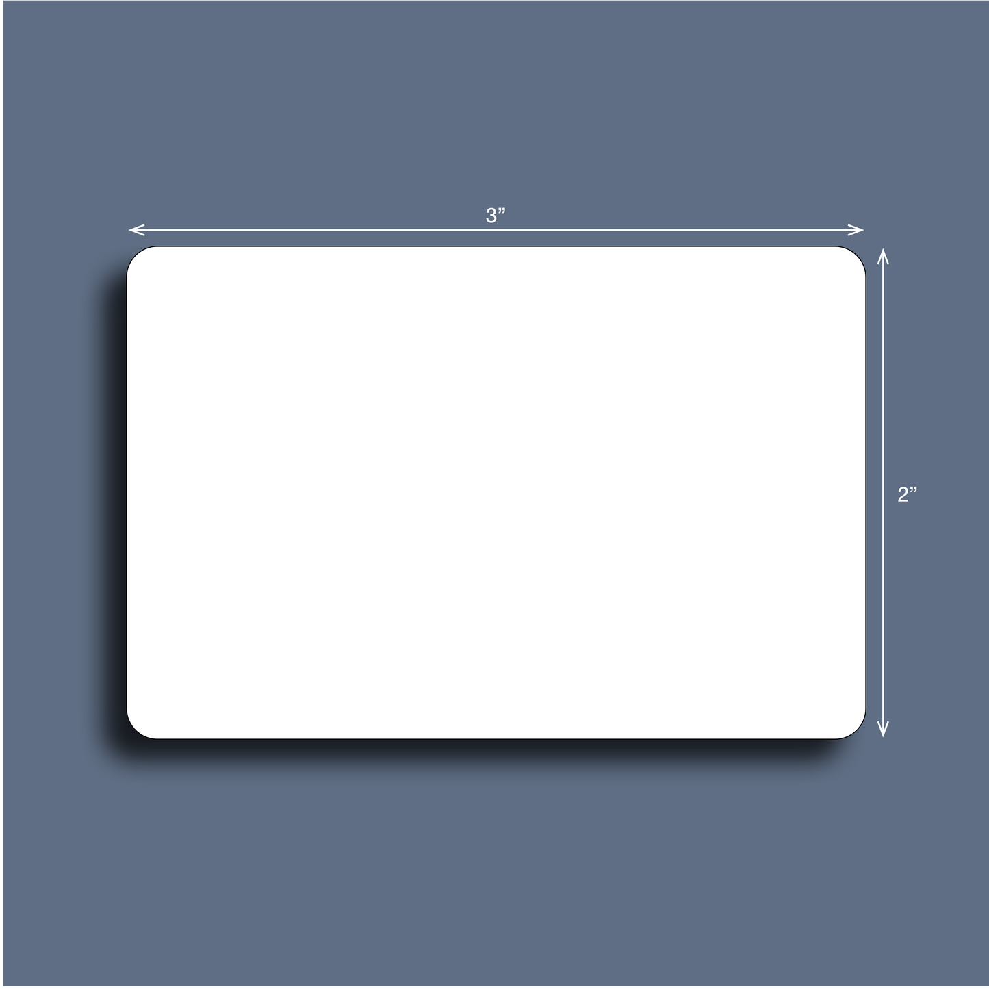 White rectangular label with measurements of 3" x 2"