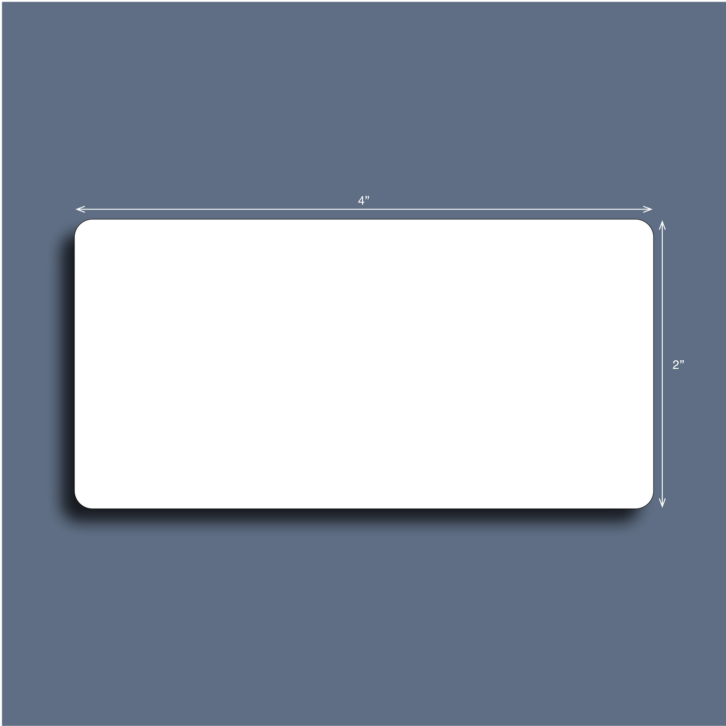 White rectangular label with measurements of 4" x 2"
