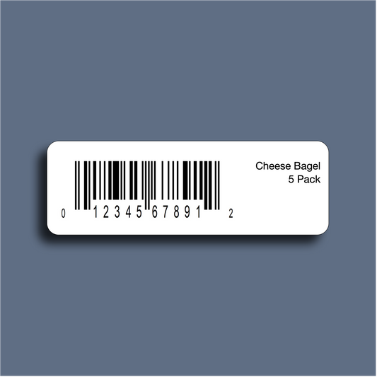 UPC barcode label printed on 3x1 paper with custom text