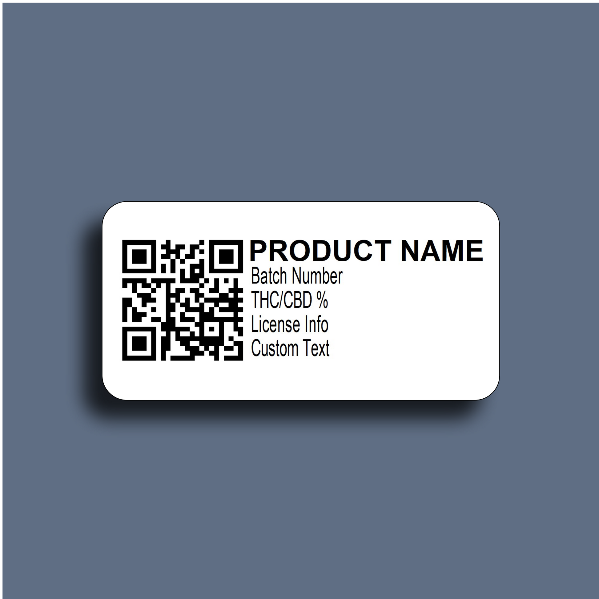 Cannabis CoV compliance QR Code label with product name and custom text