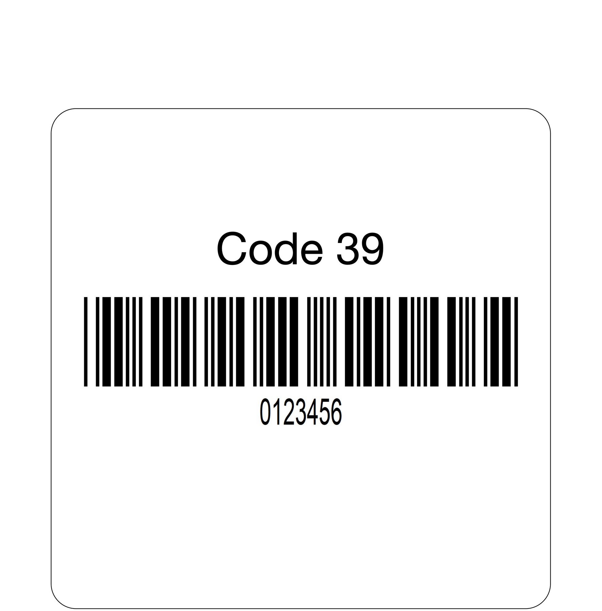 Barcode label with Code 39 encoding on a white background
