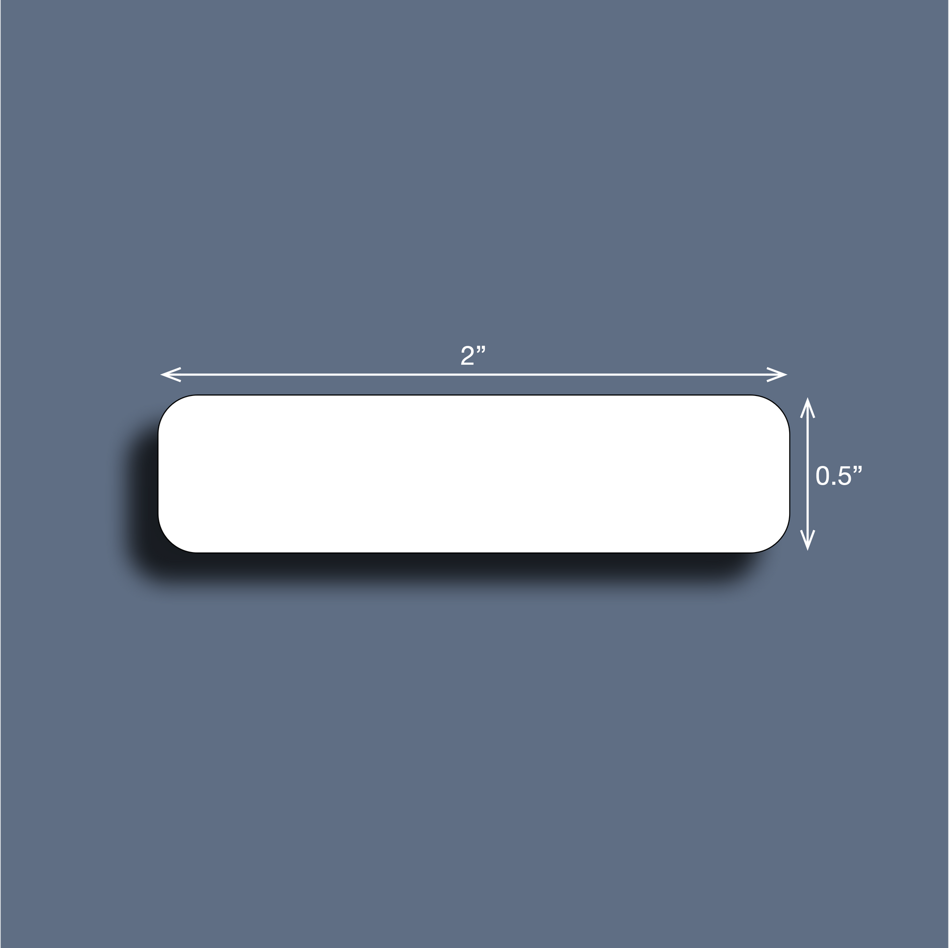 White rectangular label with measurements of 2" x 0.5"
